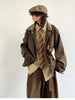 Brown plaid oversized Mauroicardi vintage plaid jacket blending retro and Japanese streetwear