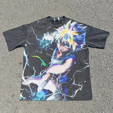 Killua Godspeed Hunter x Tee | Washed Black / s | Anime Streetwear