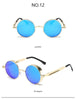 Round blue-lensed metal steampunk techwear sunglasses for stylish rebels