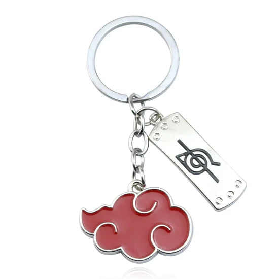 Naruto anime metal keychain featuring cloud and headband charms for streetwear fashion