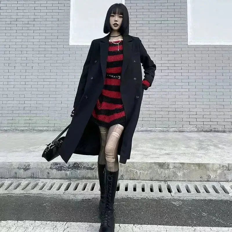 Striped Hollow-out Punk Sweater – Multi-color Options | Gothic Core
