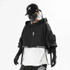 Cyberpunk black and white tactical hooded cloak made of nylon-polyester fabric