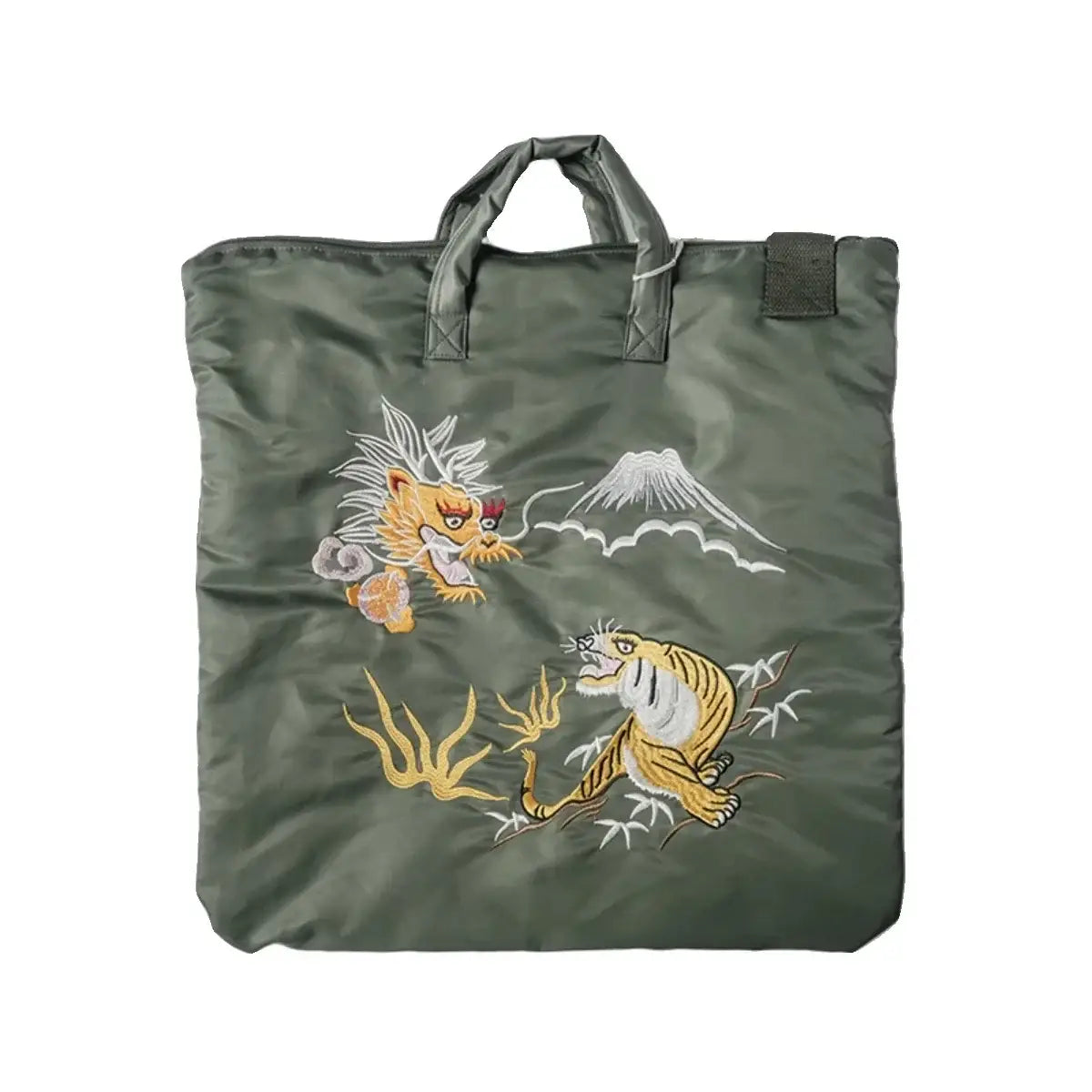 Dragon & Tiger Embroidered Shoulder Bag – Sage Green