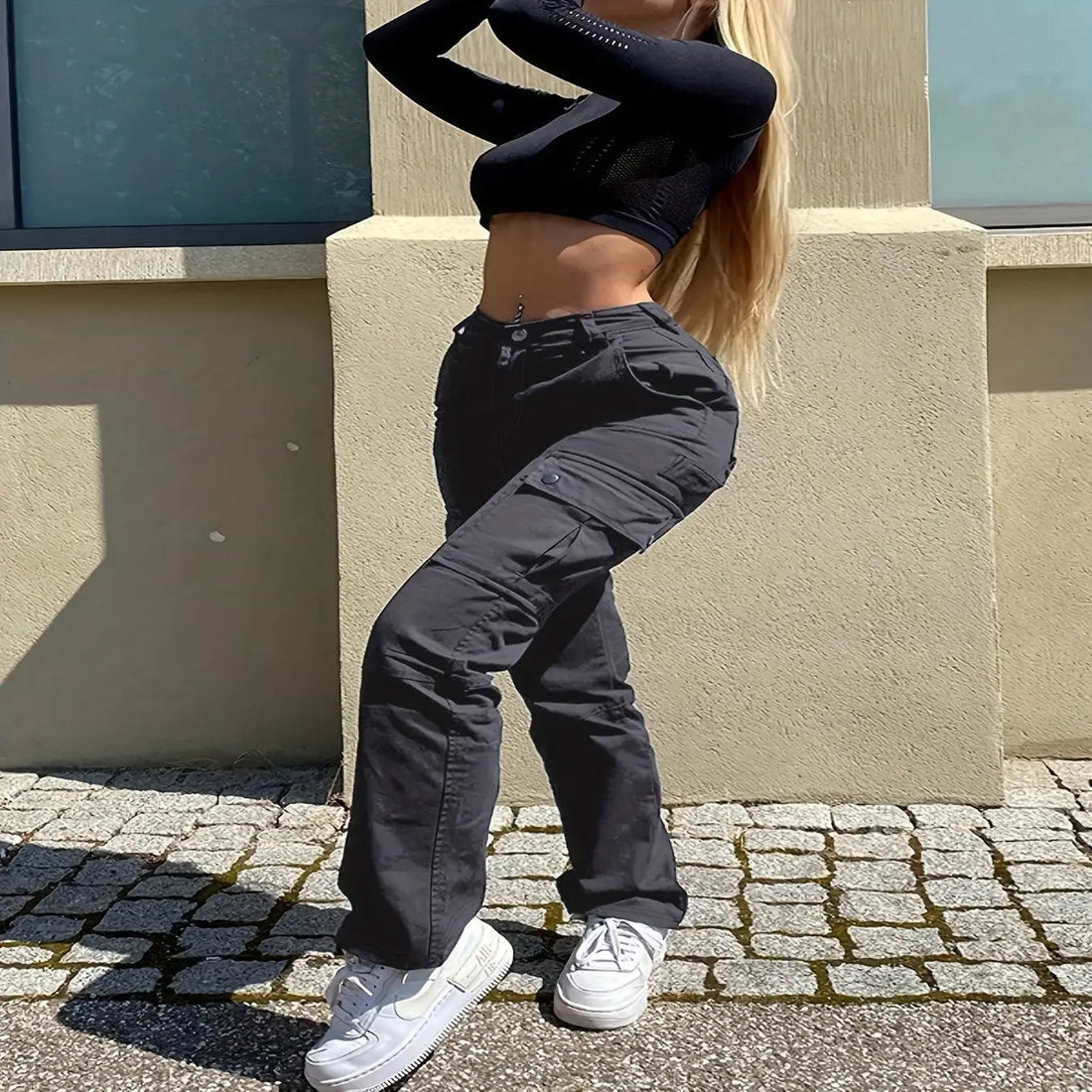 Nova High-waist Multi-pocket Cargo Pants | Slate Grey / s | Streetwear