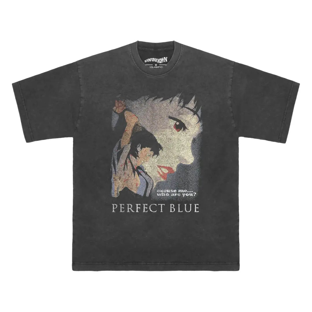 Perfect Blue Anime Tee - Satoshi Kon Psychological Thriller Graphic Shirt | Washed Black Gray Long Sleeve / s
