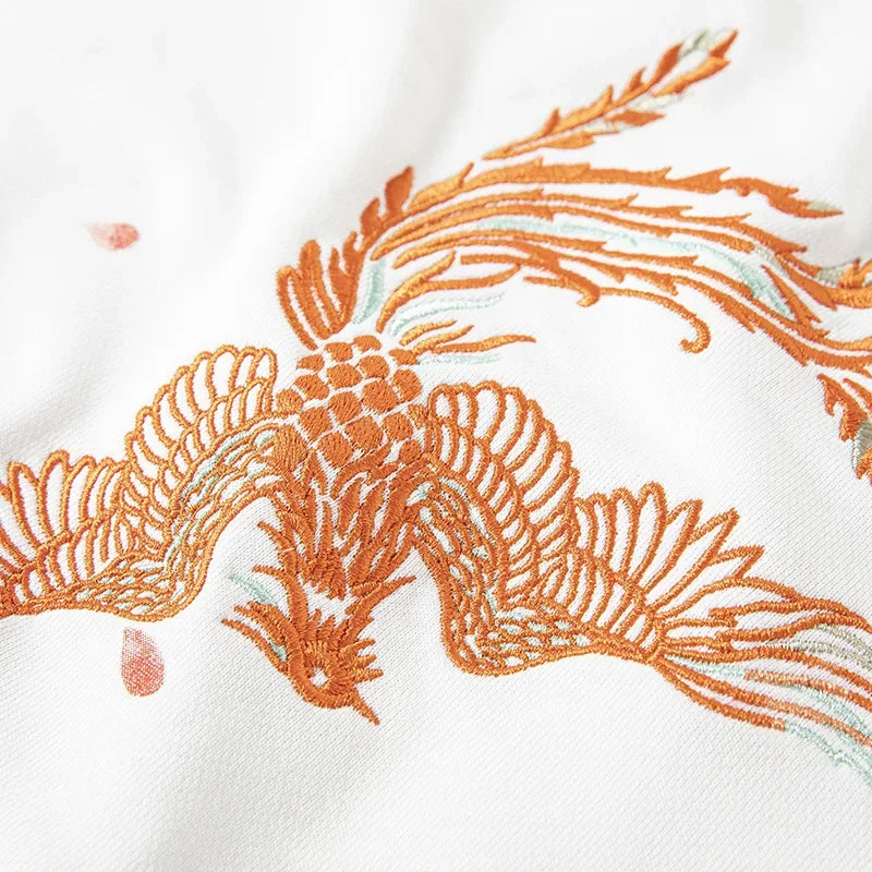 Embroidered phoenix design on a vintage Japanese streetwear hoodie for stylish comfort