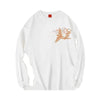 White long-sleeved sweatshirt featuring bird design from Phoenix embroidery hoodie collection