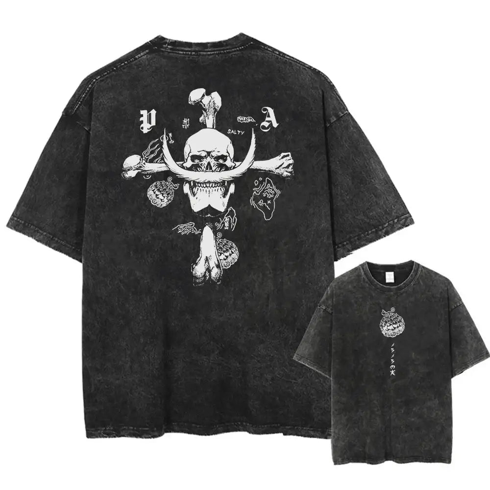 Two black Edward Newgate graphic tees featuring washed and bold Newgate graphic designs