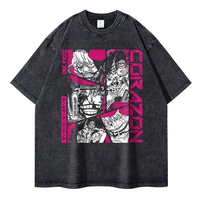 One Piece Vintage Tee | Washed Anime Streetwear by Zenith Threads T-shirt by Free Shipping
