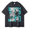 Gray vintage washed graphic tee featuring an anime character print for streetwear enthusiasts