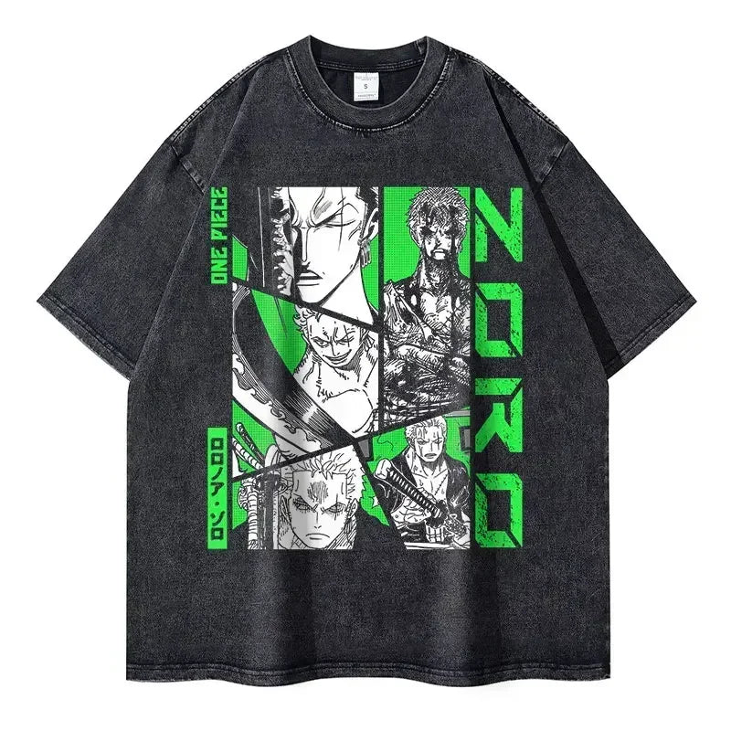 Gray t-shirt featuring One Piece character graphic, perfect for anime streetwear enthusiasts