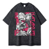 Gray t-shirt featuring anime graphic for One Piece Zoro vintage washed graphic tee streetwear