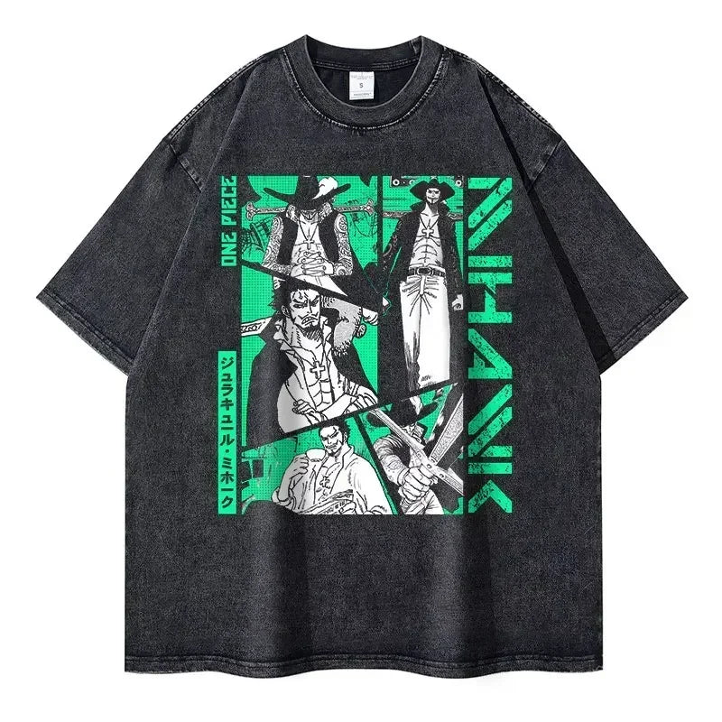 Gray One Piece Zoro vintage washed graphic tee for anime streetwear enthusiasts