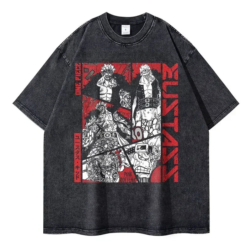 Gray One Piece Zoro vintage washed graphic tee for anime streetwear enthusiasts