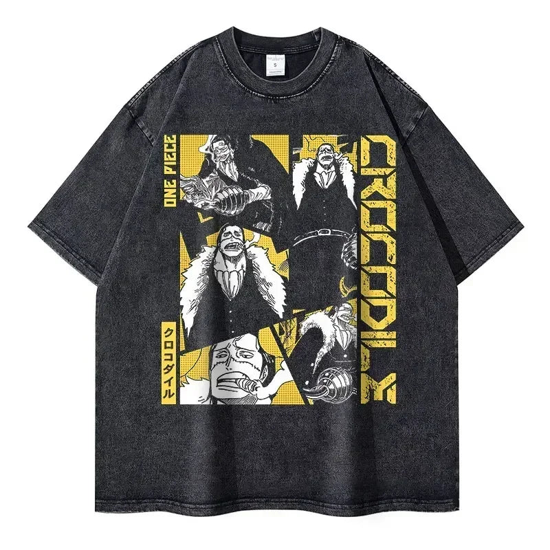 Gray One Piece Zoro vintage washed graphic tee for anime streetwear enthusiasts