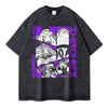 Gray One Piece Zoro Vintage Washed Graphic Tee for Anime Streetwear Enthusiasts