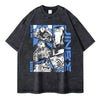 Gray One Piece Zoro vintage washed graphic tee for trendy anime streetwear style