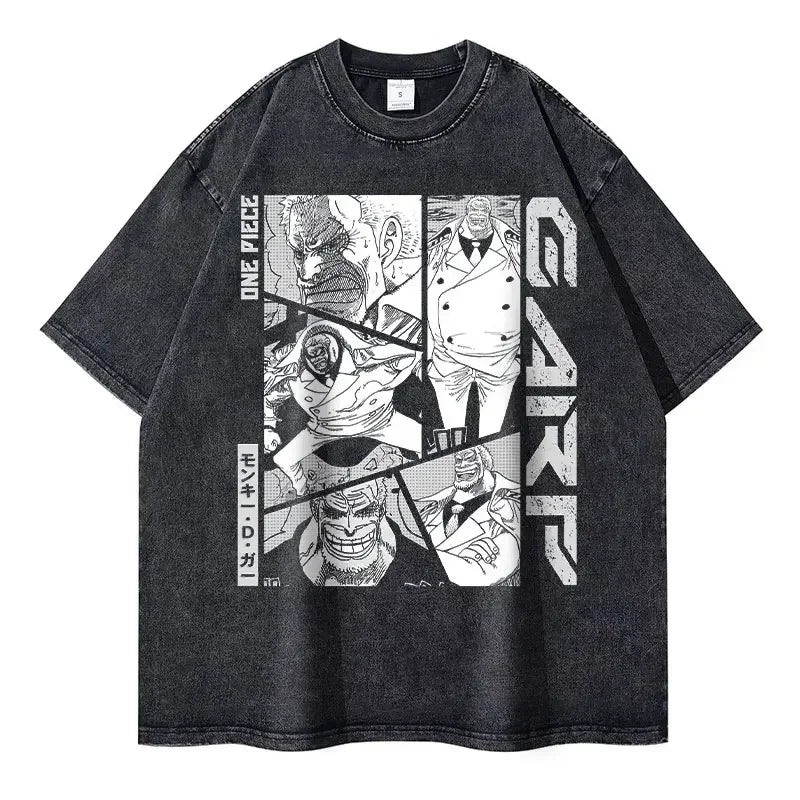 Gray One Piece Zoro vintage washed graphic tee ideal for anime streetwear enthusiasts