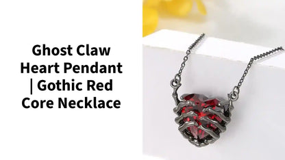 Ghost Claw Heart Pendant | Gothic Red Core Necklace by@Outfy