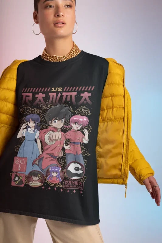 Nostalgic Ranma 1/2 Vintage Anime Graphic Tee showcasing iconic anime art