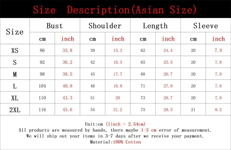 Asian size chart for Anime-inspired regular red Koi Japanese graphic cotton t-shirt