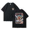 Black t-shirt featuring anime-inspired red koi fish graphic design in cotton material