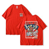 Anime-inspired red koi cotton t-shirt featuring a cartoon fish design. Regular fit style