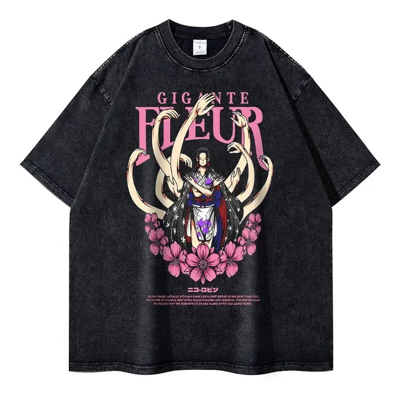 Black t-shirt featuring anime character graphic, perfect finished goods for adults