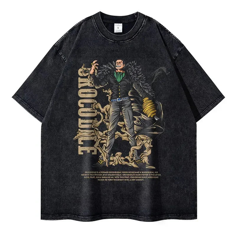 Black t-shirt featuring character print, ideal for anime enthusiasts and summer streetwear