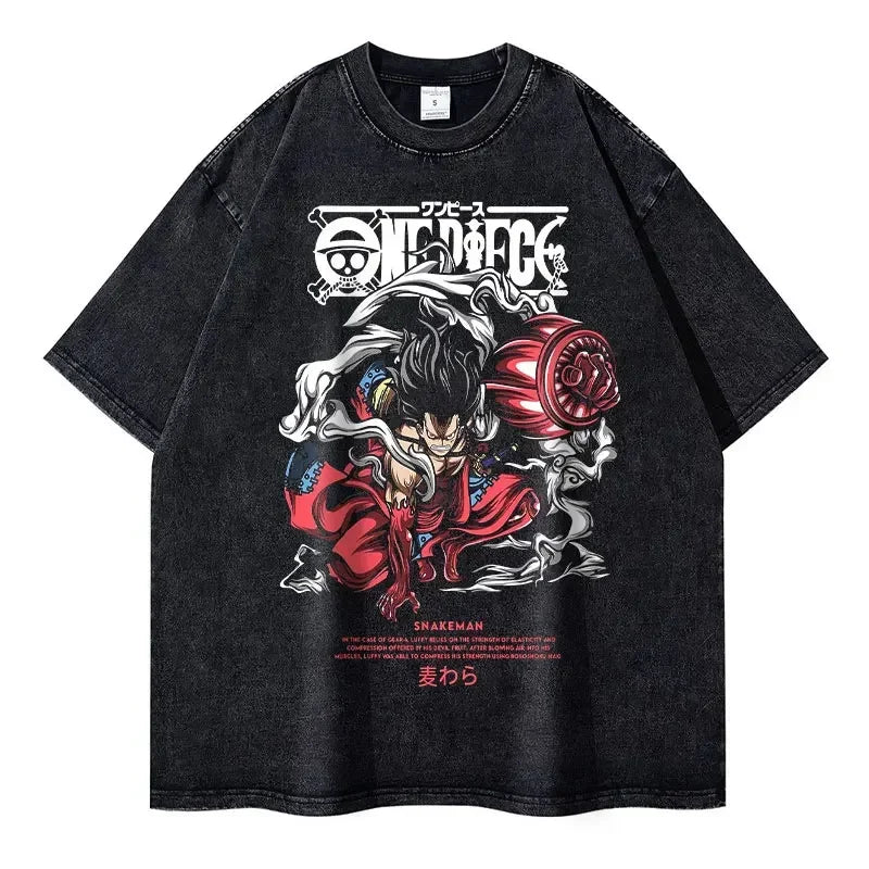 Black One Piece graphic t-shirt, ideal finished goods for anime enthusiasts and adults