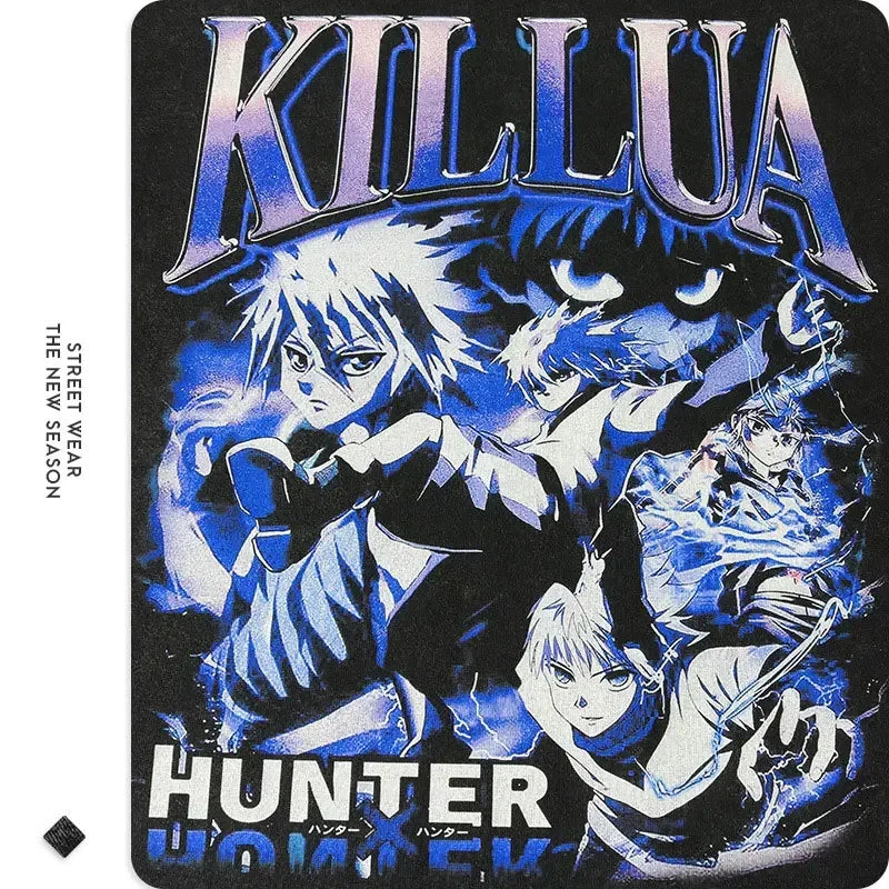 Retro Killua Zoldyck anime graphic design on a tee for spring and summer fashion