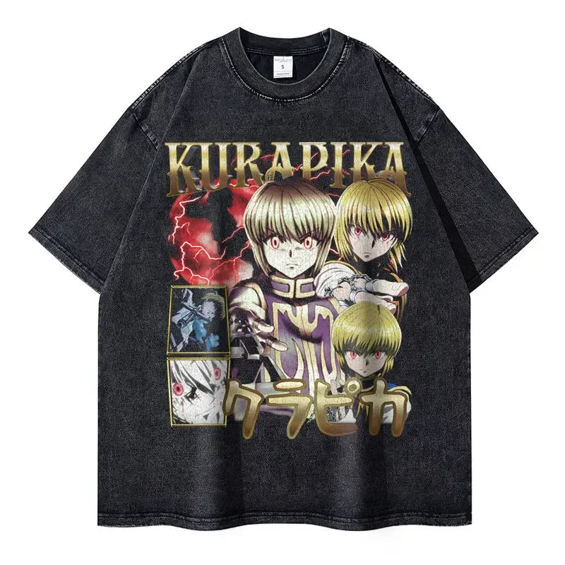 Black Kurapika anime t-shirt featuring Retro Killua Zoldyck graphic for spring and summer