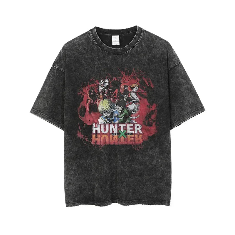 Black Hunter x Hunter graphic tee featuring Retro Killua Zoldyck design for spring and summer