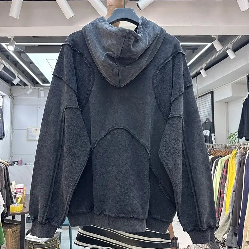Reverse Stitch Anime Hoodie – Ash Gray & Midnight Black | Streetwear