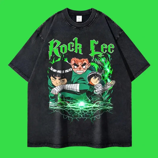 Rock Lee Vintage Washed Tee | Black / Xxl | Anime Streetwear