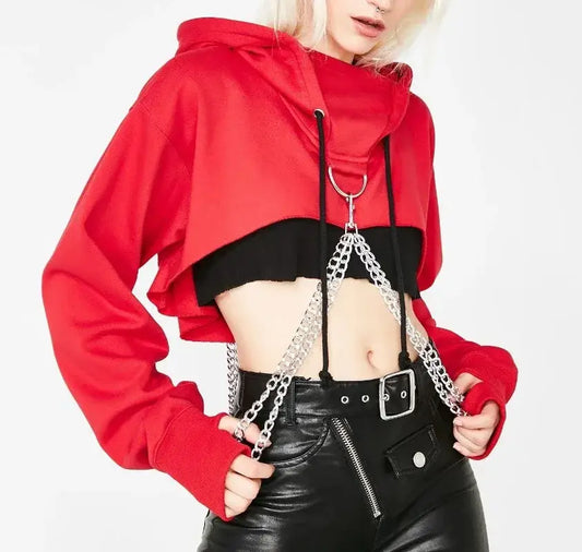 Ruincore Crop Gothic Hoodie | Crimson Shadow / Xxl | Anime Streetwear