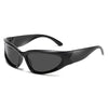 Black wraparound Futuristic Scar Techwear Rave UV400 Oval Shield Sunglasses