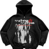 Black hooded zip-up sweatshirt from Shadow Face Gothic vintage hoodie for streetwear fashion