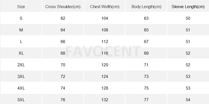 Clothing size chart for Anime-inspired streetwear floral embroidered jacket style