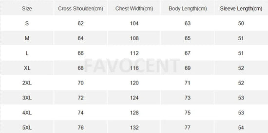 Clothing size chart for Anime-inspired streetwear floral embroidered jacket style