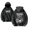 Two black hoodies featuring anime graphics for Japanese streetwear enthusiasts