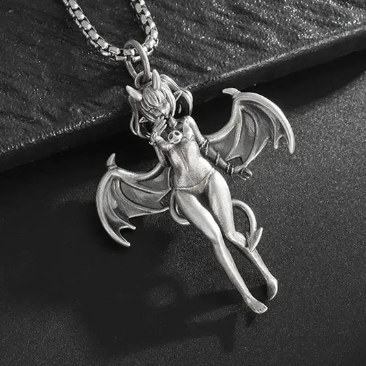 Succubus Necklace – Winged Silver Pendant | Alluring | Streetwear