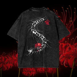 Centipede Bloom Oversized Tee – Tokyo Ghoul‑inspired Washed Black Anime Streetwear | Zenith Threads Co. T-shirt by Free