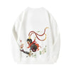 White sweatshirt featuring embroidered Sun Wukong design inspired by Chinese mythology