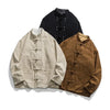 Three corduroy Chinese-style jackets in anime-inspired tang jacket style for autumn layering