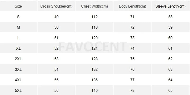 Clothing size chart for Stylish Anime-Inspired Tang Jacket autumn layering style