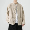 Beige corduroy mandarin jacket in stylish anime-inspired design for autumn layering