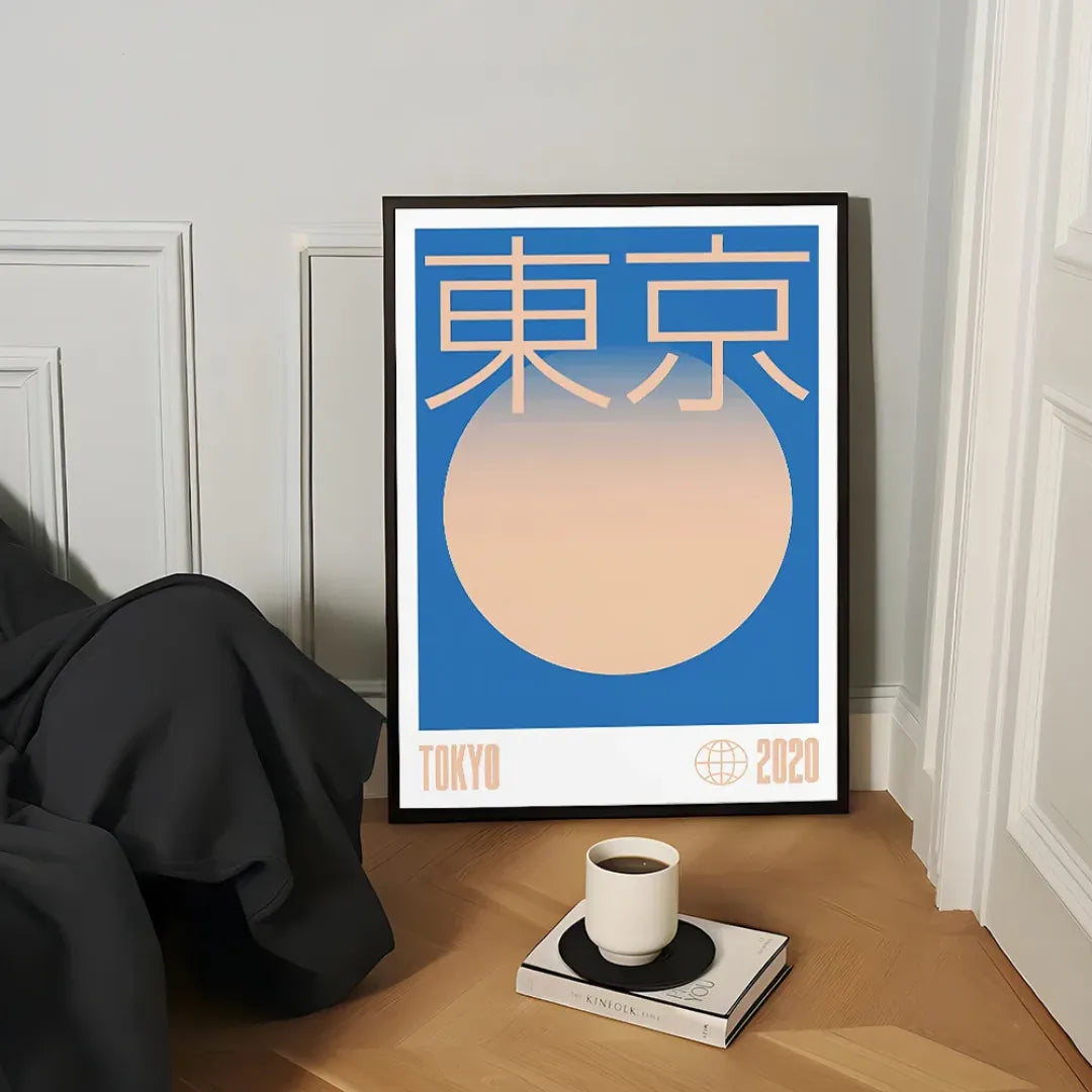 Tokyo Sunset – Japanese Typography Poster (unframed Canvas) | Blue / Peach Gradient / 50x70cm Unframed | Posters &
