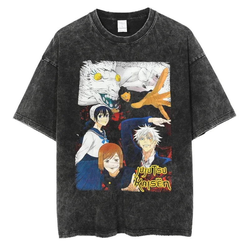 Gray graphic tee from mainland China, featuring a trendy casual anime pullover design