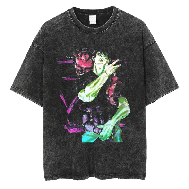 Gray graphic t-shirt featuring a Trendy casual anime pullover from Mainland China